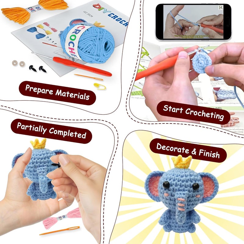 Allaugh Crochet Kit for Beginners Kids: 6pcs Cute Animal Crochet Set Knitting Gift for 8-12 Year Old - Easy to Learn with Step-by-Step Video Tutorials Hook Yarn for Crocheting - DIY Birthday Presents - Image 4